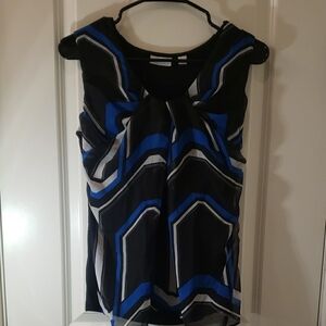 New York & Company Black and Blue Asymmetrical Graphic Blouse